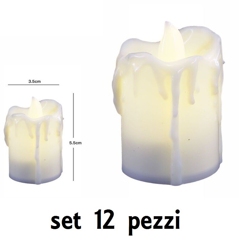 Set 12 Pz Candele Led Lumini Con Goccia a Batteria Luce Decorazione TeaLight dfh