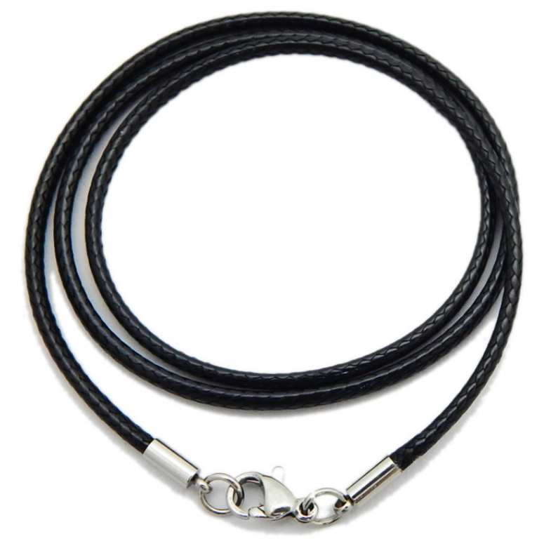 2mm Black Leather Cord Necklace Sterling Silver with Lobster Clasp 14-32" Chain