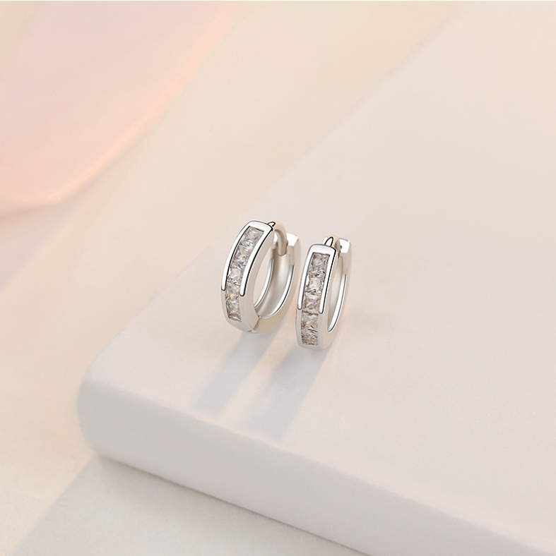 925 Sterling Silver Plated Square Cz Huggie Hoop Earrings Women Men