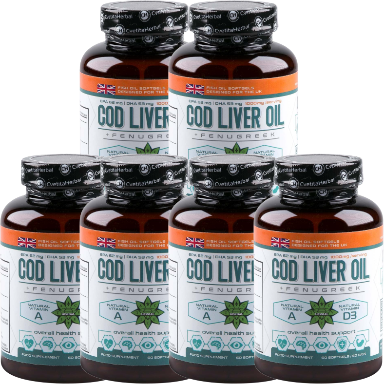 Details About 6 Pack 60 Softgels Cod Liver Oil Epa Dha Vitamin D3 Vitamin A Fenugreek Lecithin