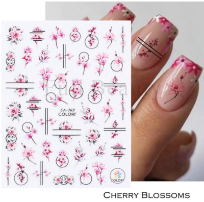 3D Nail Stickers Pink Cherry Blossom Flower Self-Adhesive Slider Decoration NH7