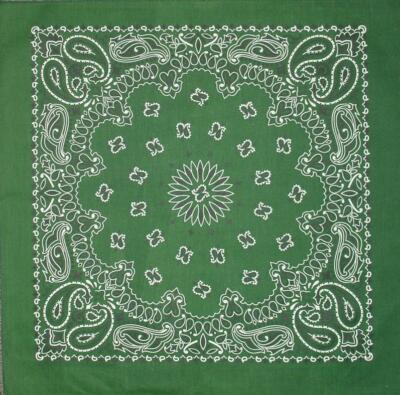 New 22" Hunter Green Paisley Bandana Handkerchief Scarf 100% Cotton Made In USA