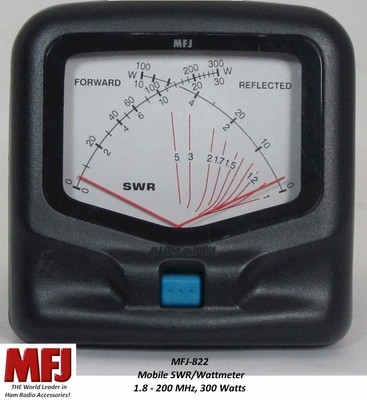 MFJ-822 SWR/Wattmeter, HF/VHF - 1.8-200 MHZ, 300 Watts, Mobile. Buy it now for 69.95