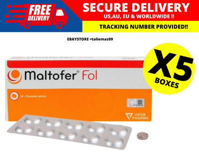 5 BOXES Maltofer Fol Chewable Tablets For Iron Deficiency F (30's)