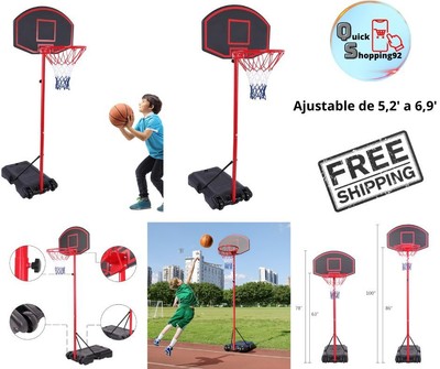 Tablero Aro De Baloncesto Ajustable De 5,2' A 6,9' Con Red Y Ruedas Portátil