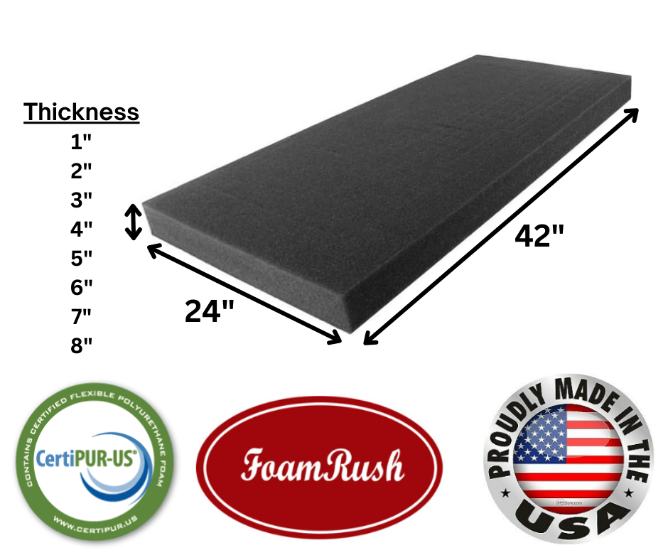 FoamRush 24" x 42" Charcoal High Density Upholstery Foam Cushion Medium Firm USA