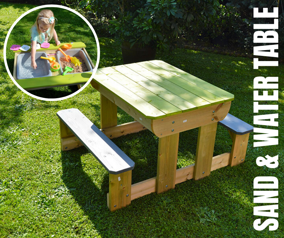 Kids Wooden Picnic Table Children Outdoor Play Fun Sand Water Trays Umbrella For Sale Ebay