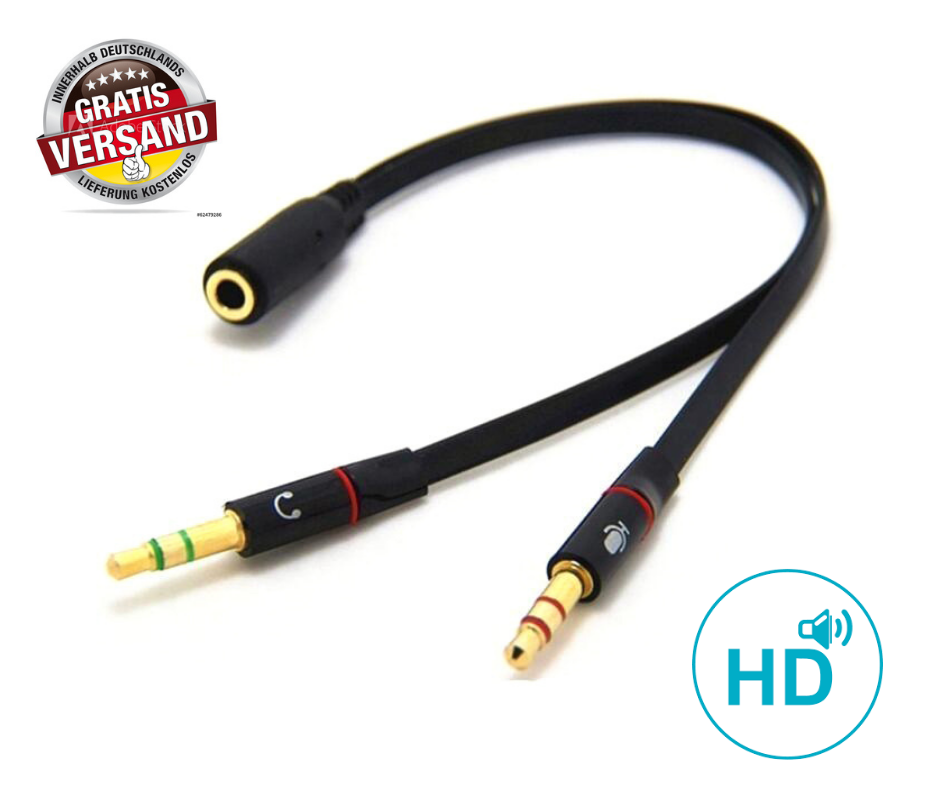 Audio Splitter Kabel schwarz Y Adapter Kopfhörer Headset 3,5 mm Klinke Computer