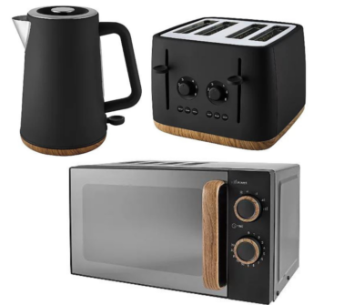 Kettle toaster microwave set black cheap