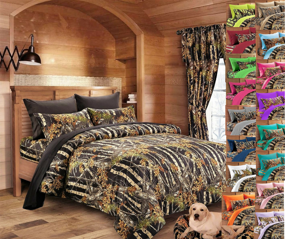 22 Pc Black Camo King Size Set Comforter Sheets Pillowcases