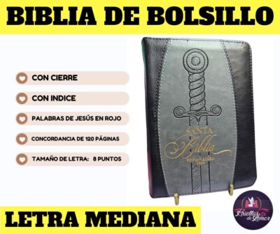 BIBLIA DE ESPADA REINA VALERA 1960 DE BOLSILLO CON CIERRE NEGRO CON ÍNDICE