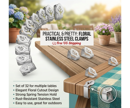 32 Pcs Stainless Steel Tablecloth Clips Floral Decorative Outdoor Table Clamps