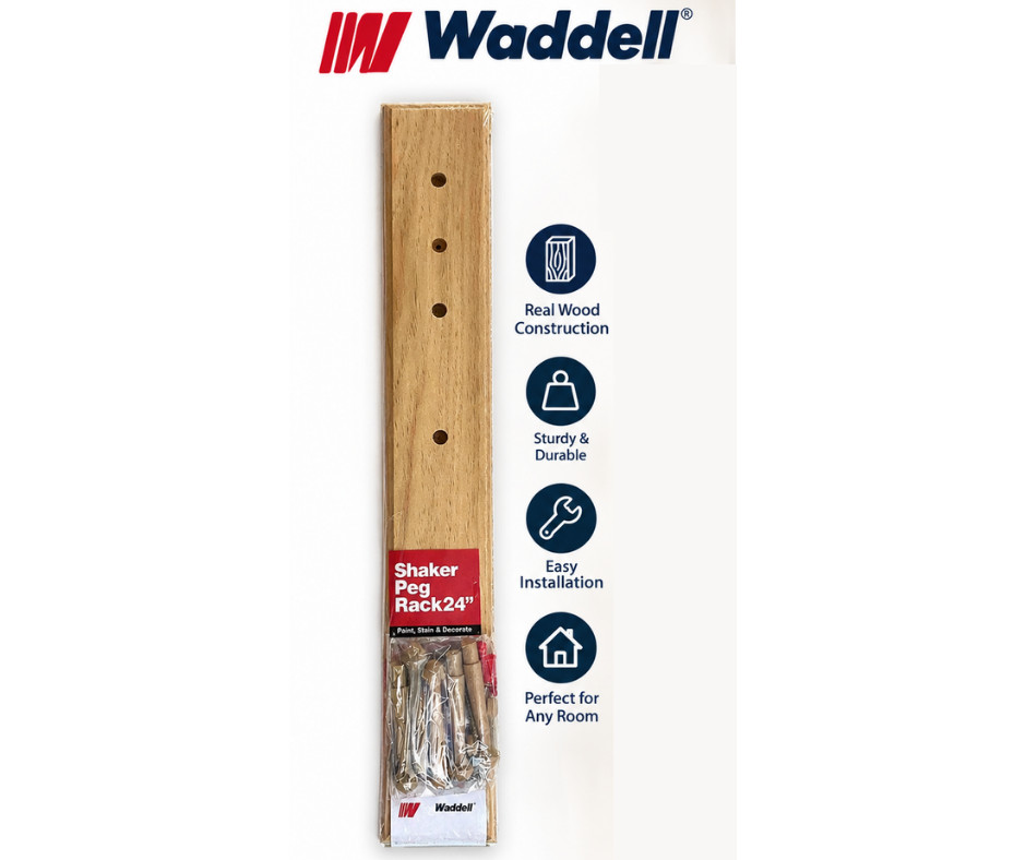 Waddell 24 Inch Wood Shaker Peg Rack Wall Mounted Coat Hat Storage Organizer