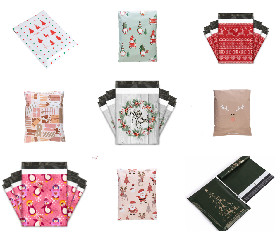 Christmas Poly Mailers Size 10x13 Holiday Pack of 20 Shipping Bags