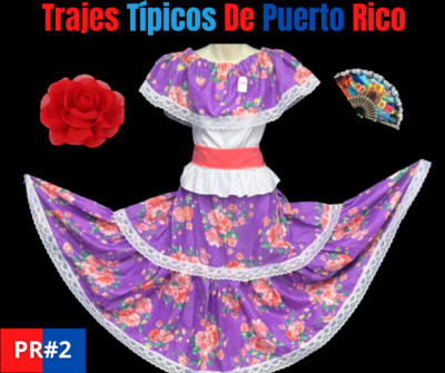TRAJES TIPICOS FLOREADO DE PUERTO RICO, JIBARA PLENA  PUERTORRIQUEÑA 3PC PR#2.
