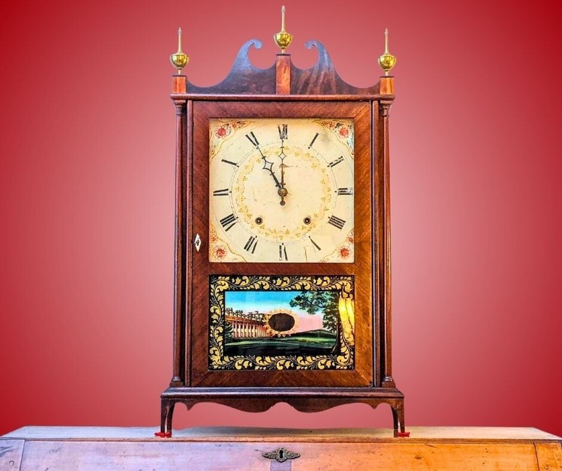 Rare 1830s Seth Thomas Pillar & Scroll mantel clock painting