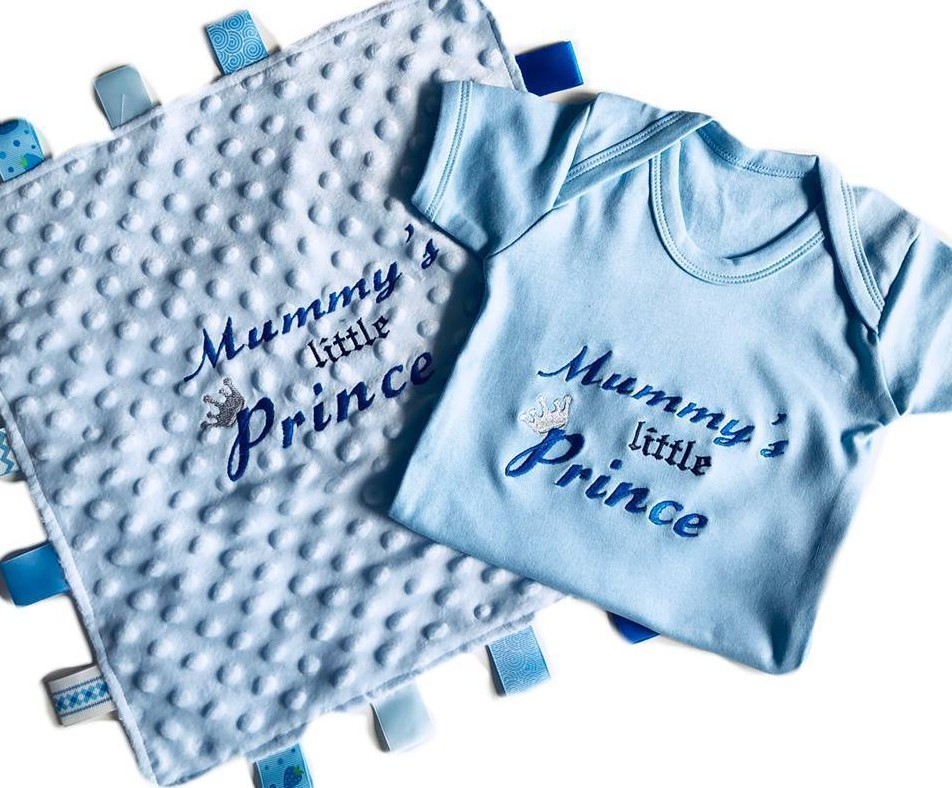 PERSONALISED BABY NAME COMFORTER NEWBORN BOY MUMMY'S LITTLE PRINCE BLANKET GIFT
