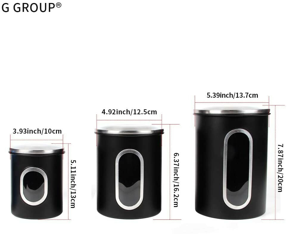 3-piece Airtight Kitchen Canister Set-Stainless Steel with Anti-fingerprint lid