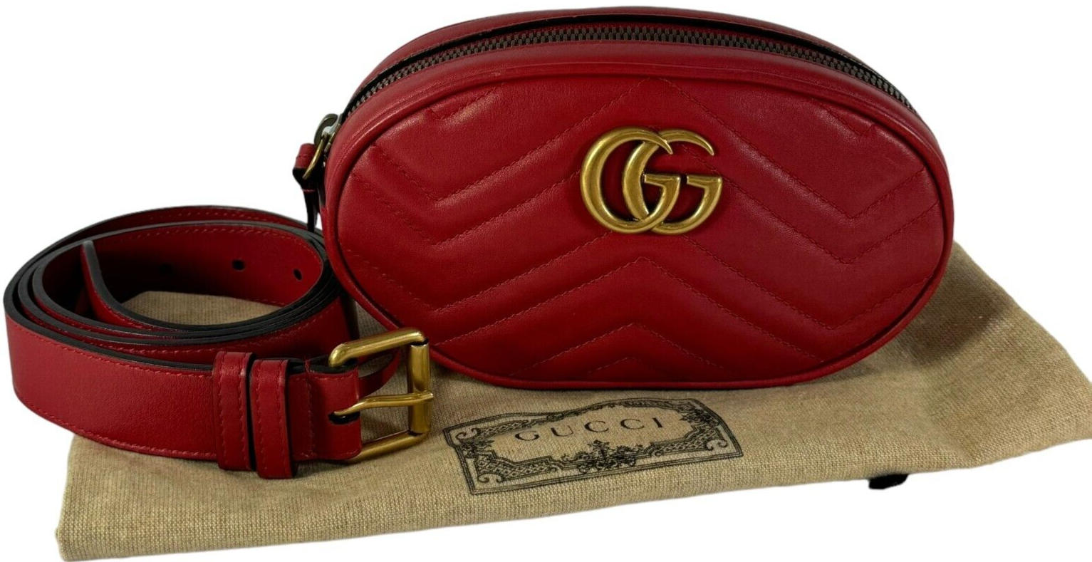 GUCCI 476434 525040 Red Leather GG Marmont Women's Waist