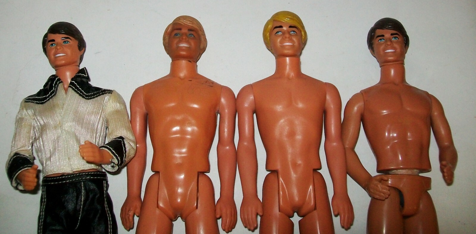 LOT 4, 1968 MATTEL, KEN DOLLS, 1 IS DRESSED, PLUS BOOTS, PANTS, SHIRTS.