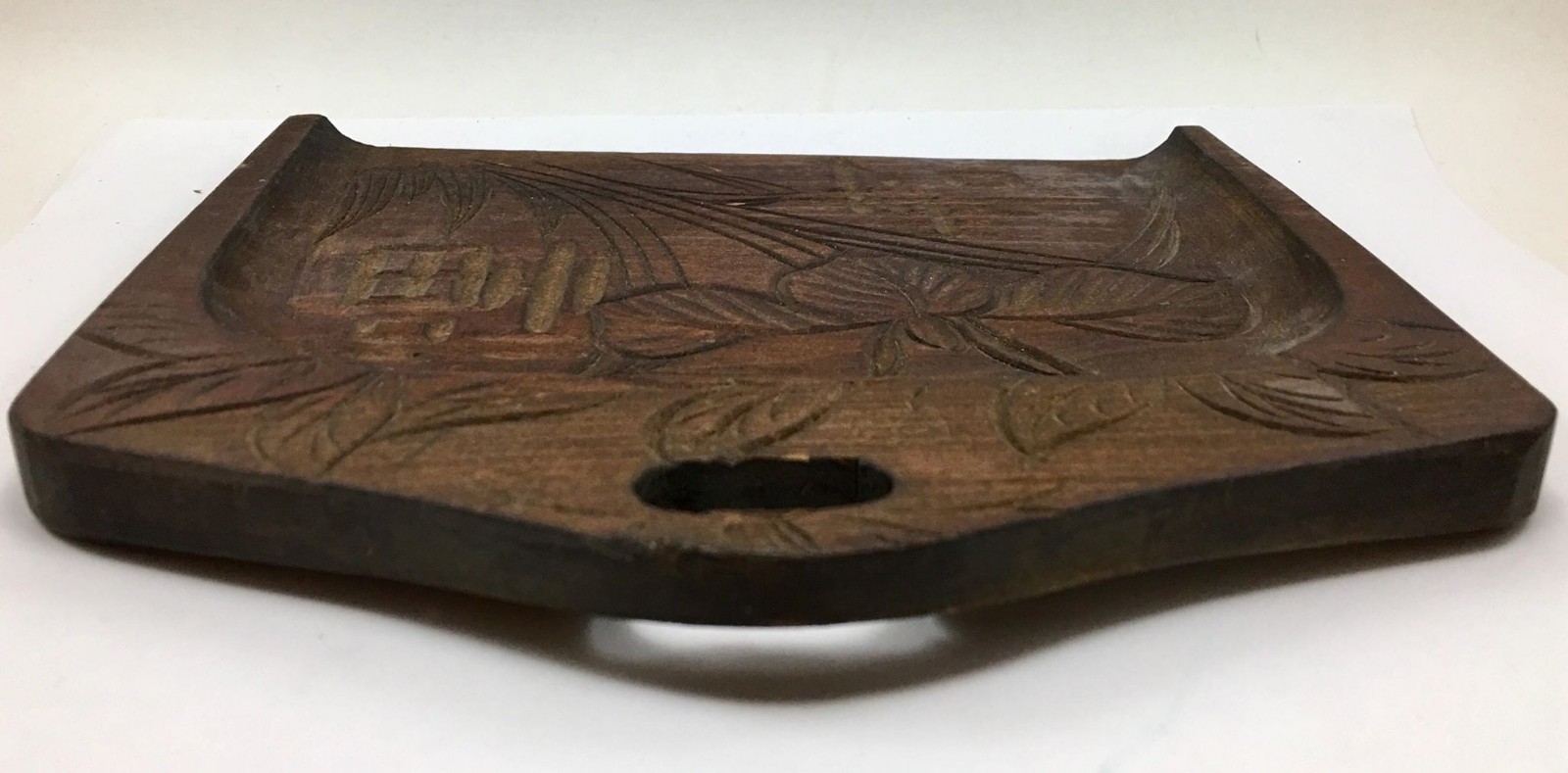 Vintage - Carved Wood Crumber Tray & Scraper - East Asia - Botanical Design