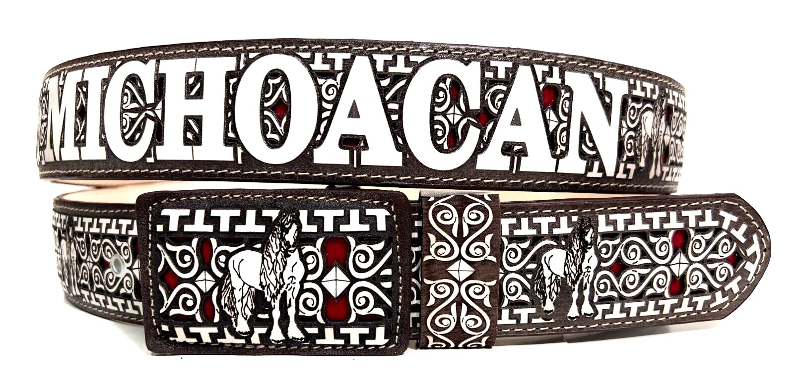 MEN'S MICHOACAN WESTERN LEATHER BELT COWBOY RODEO BELT. CINTO VAQUERO MICHOACAN