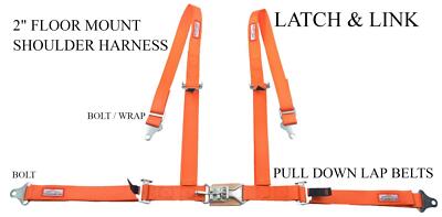 2'' BUGGY HARNESS RACING SEAT BELT LATCH & LINK FLOOR MOUNT BOLT IN ORANGE