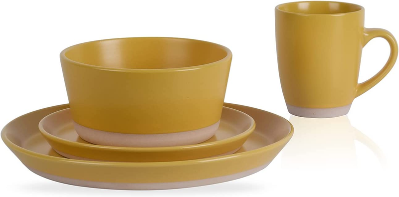 Jules Stoneware 16-Piece round Dinnerware Set, Yellow,16-Piece Service for 4
