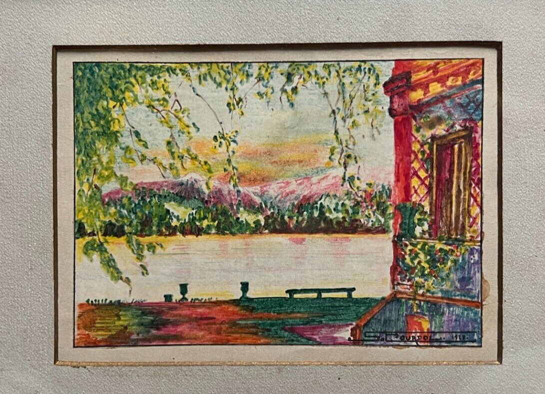 Vintage Original Drawing Summer Lakeview Landscape | eBay