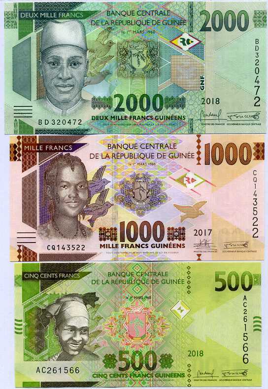 Guinea Set 3 Pcs 500 1000 2000 Francs 2017 2018 / 2019 P A47 47b NEW UNC