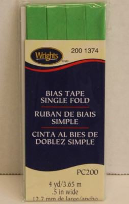 Green Glow Single Fold Bias Tape Wrights Bias Tape #200 1374  4 Yds x .5''W NEW