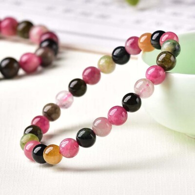 Natural Tourmaline Bead Healing Chakra Reiki Anxiety Relief Intention Bracelet