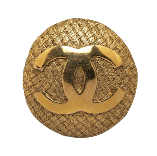 CHANELボタン CHANEL CC Logo Mesh Round Brooch Gold Tone Pin 29 Auth w/Box
