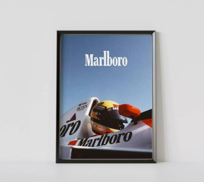 F1 Ayrton Senna 1990 Poster- House Decor, Formula One, Ferarri, Marlboro, Honda,