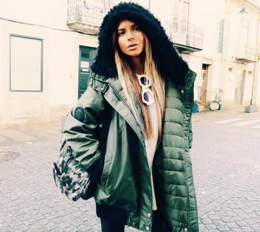 ZARA ブルゾン NWT ZARA KHAKI GREEN LONG PADDED HOODED BOMBER JACKET COAT