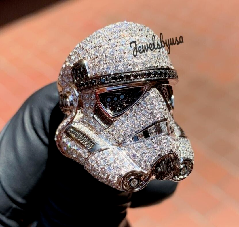 Pre-owned Nsg 925 Sterling Silver Black & White Real Moissanite Stormtrooper Ring Gift For Him
