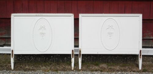 Buy Vintage Pair Solid Wood White Painted Cottage Shabby Chic Twin Bed Headboards