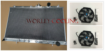 Aluminum Radiator + DUAL FAN FOR Mitsubishi Lancer EVO 1 2 3 Race I II III MT