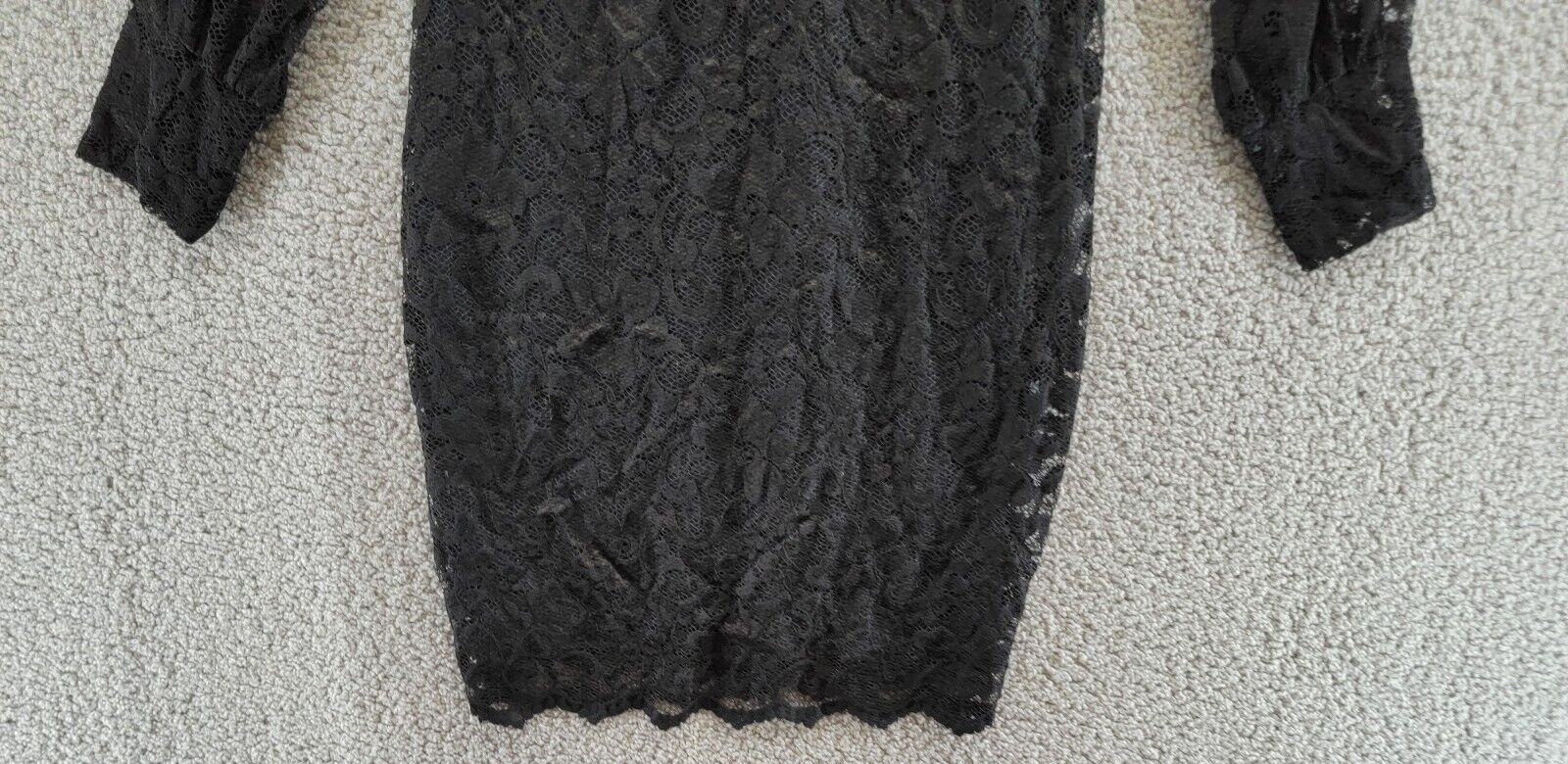 Karen Kane Lace Boat Neck Shift Dress Women's S Black Scalloped Hem Pullover L/S - Picture 4 of 15