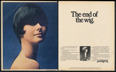 1970 Paragon wigs woman in cute short brunette wig photo vintage print ad
