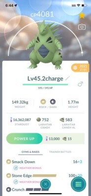 Tyranitar Lv 45 Legacy smackdown Pokemon Trade Go  2 Charge Move Pokémon Go Pvp