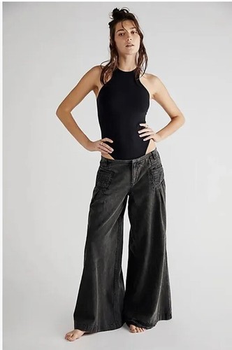 

Брюки Free People Stargate Extreme Wide Leg с карманами, черный цвет , НОВИНКА, Washed black, stargate extreme wide leg pants