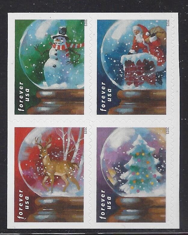 US Stamps 2023 Snow Globes Scott #5816-5819 Booklet Block of 4