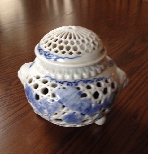 Japanese Koro Porcelain Censer Cricket Cage Hirado Meiji reticulated