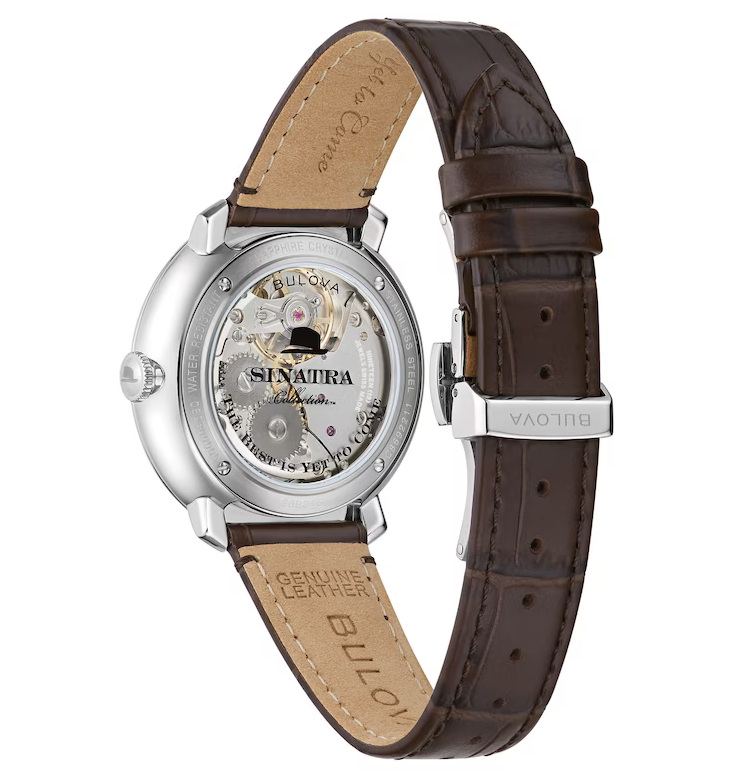 Pre-owned Bulova Frank Sinatra Automatic Sapphire Grey Dial Leather Band Watch 96b345