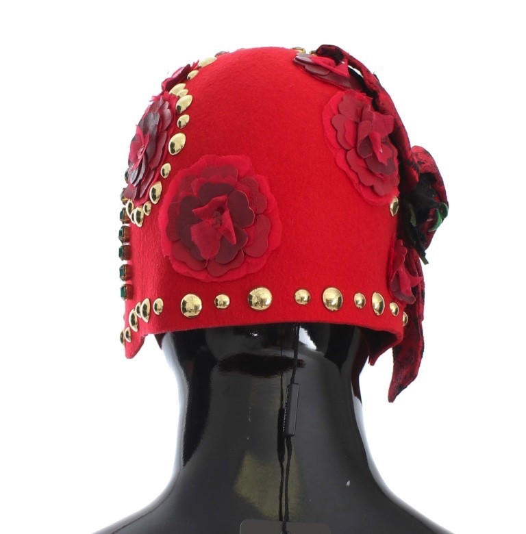 DOLCE & GABBANA RED CRYSTAL GOLD ROSES BROOCH HAT