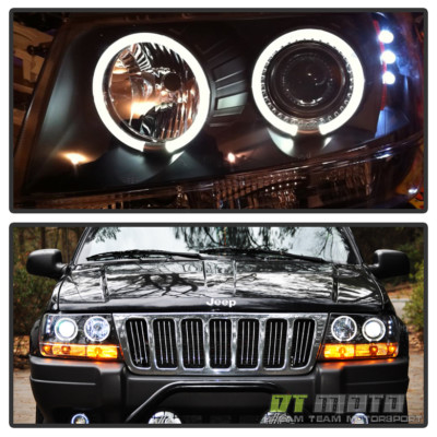 Y ペンラ Black 1999-2004 Jeep Grand Cherokee LED Dual Halo Projector