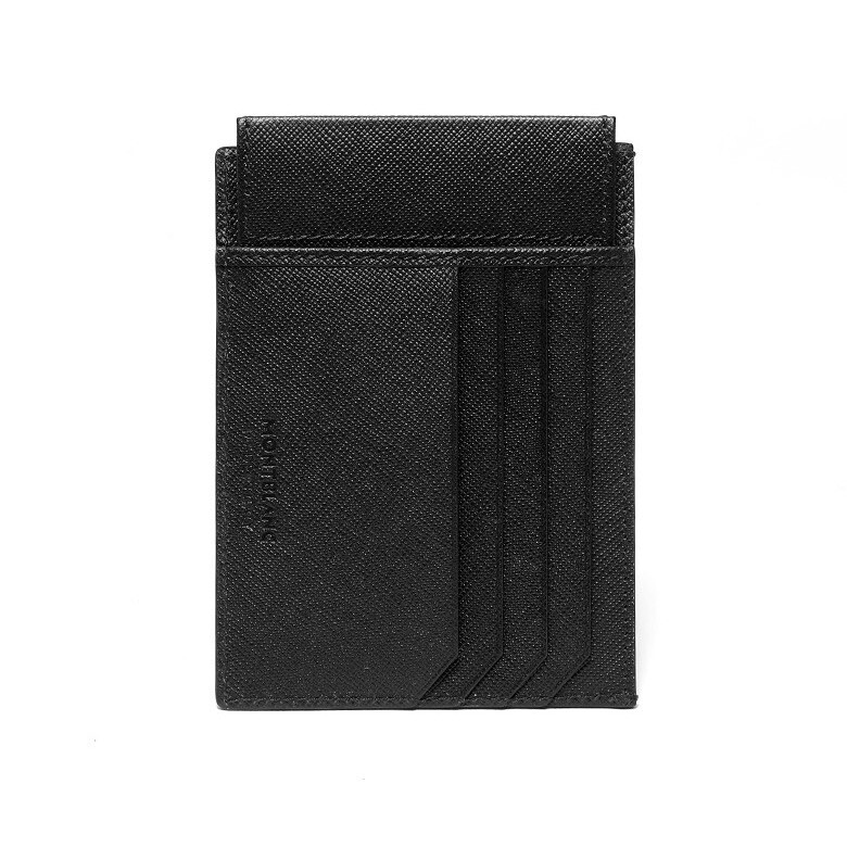Pre-owned Montblanc Sartorial Natural Leather View Pocket Card Holder Wallet Purse For Men In Black