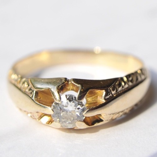 Victorian Engagement Ring .40ct Diamond Inscribed c1903 14k Gold Belcher Setting