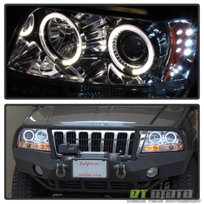 1999-2004 Jeep Grand Cherokee 2x Halo Led Projector Headlights Left+Right 99-04